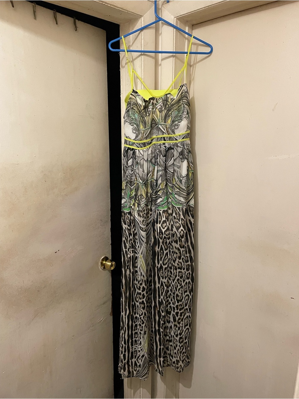 Lulumari Women’s Maxi Dress Animal Print Neon Strappy Long Dress Size L